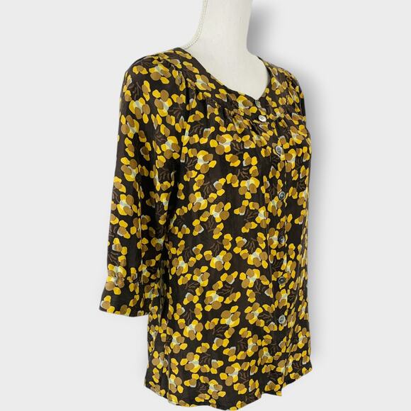 J. Jill 100% Silk Blouse 3/4 Sleeve Fall Button Down Brown Size Small Petite - Picture 2 of 8